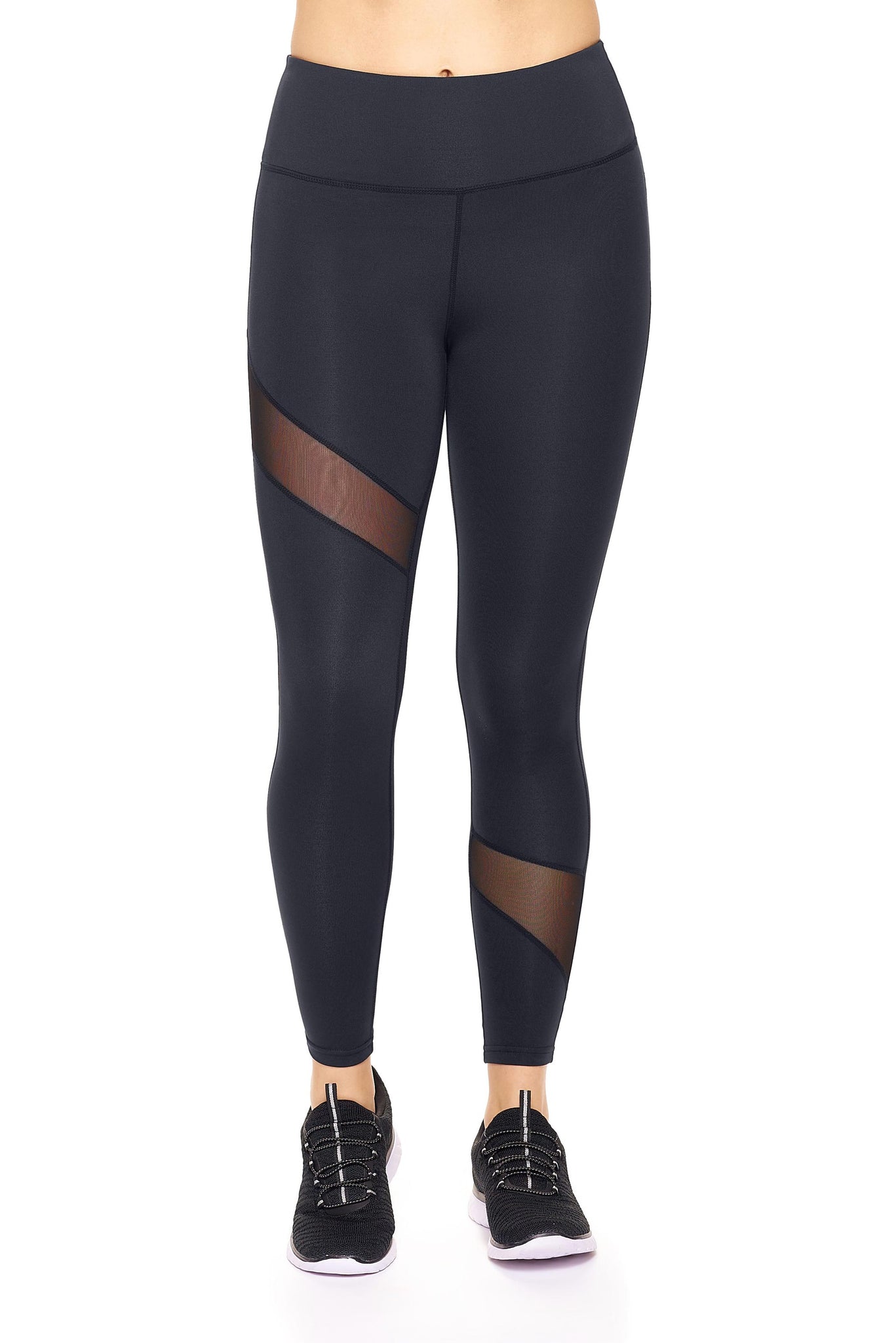 Expert Brand Wholesale Womens Leggings high waist Asymmetric mesh panel black